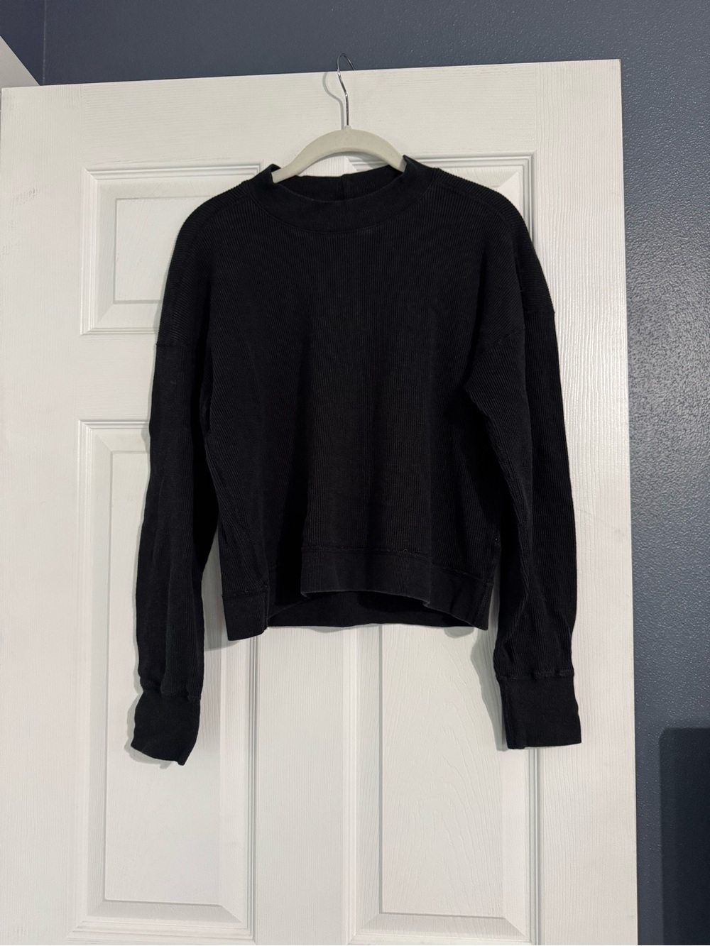 Prana Black Waffle Knit Crewneck Sweatshirt